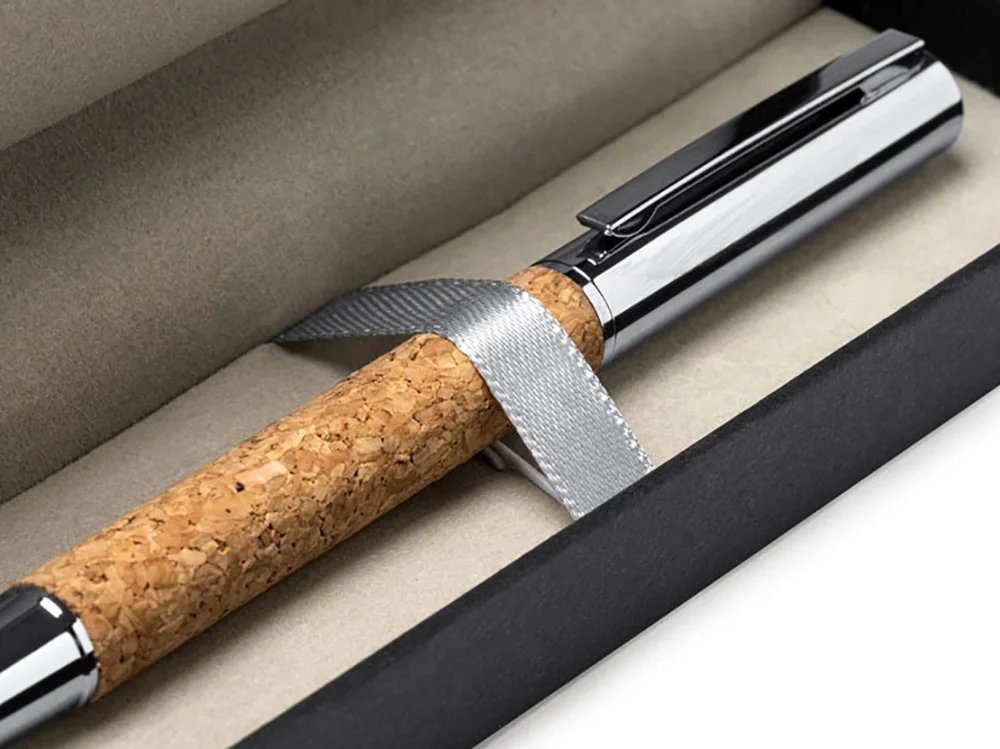 Ручка роллер из натуральной пробки и металла SUVER черный - фото 3