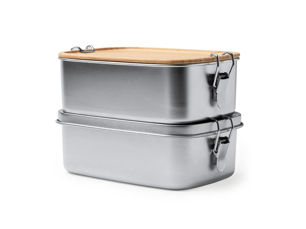 Ланч-бокс DAIKON из нержавеющей стали с бамбуковой крышкой, серебристый/бежевый, 1000 мл - фото 3