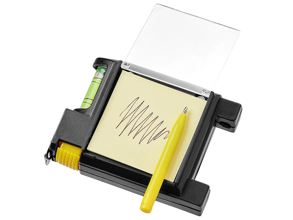 Рулетка на 2 м с уровнем и блоком для записей «Nerd», черный, желтый - фото 9