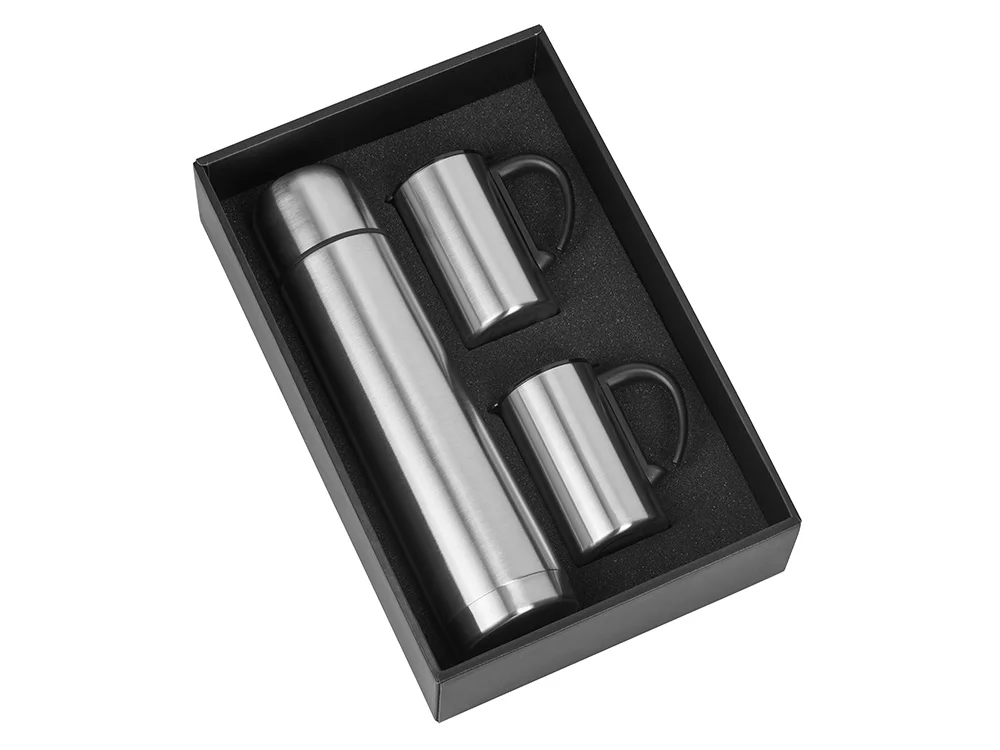 Набор Коретто: термос и 2 термокружки v.2 серебристый 1000 мл 2 х 300