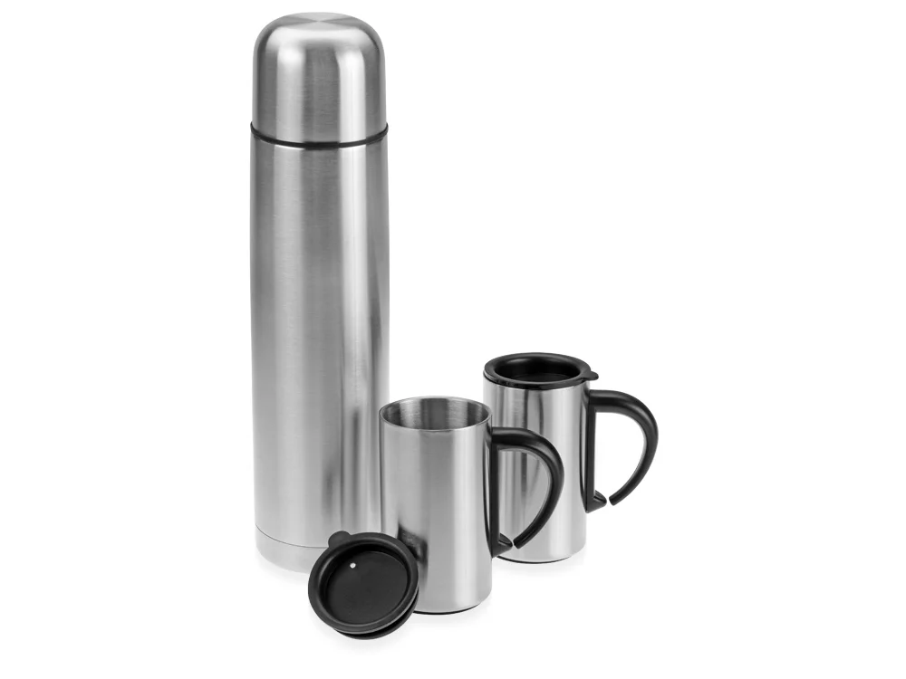 Набор Коретто: термос и 2 термокружки v.2 серебристый 1000 мл 2 х 300 - фото 2