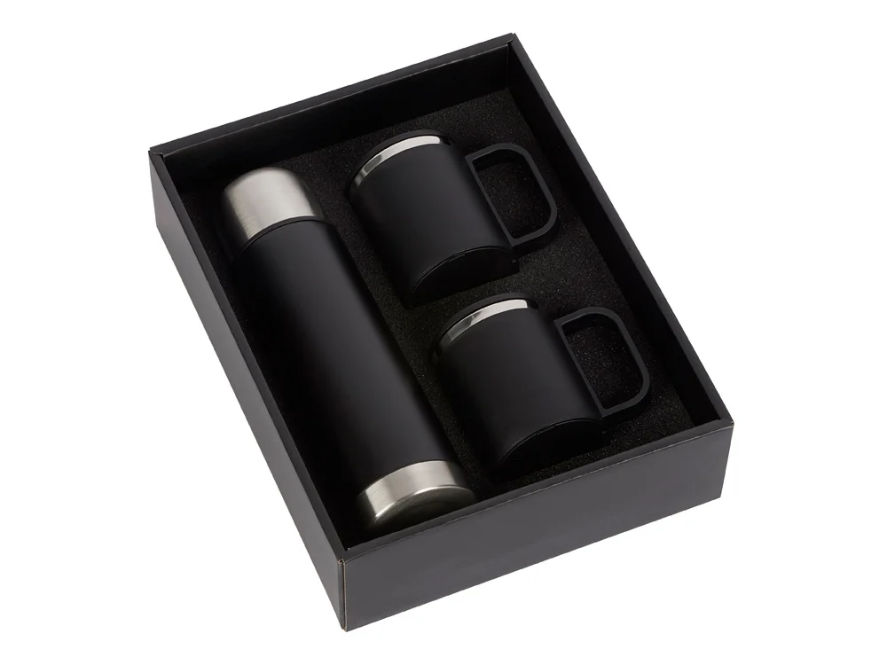 Набор Лисбон: термос и 2 термокружки v.2 черный/серебристый 500 мл 2 х 200