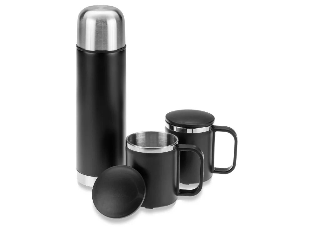 Набор Лисбон: термос и 2 термокружки v.2 черный/серебристый 500 мл 2 х 200 - фото 2