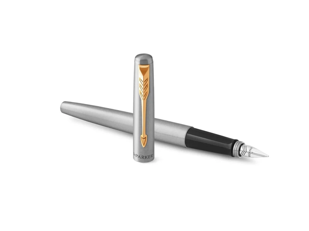 Ручка перьевая Parker Jotter Stainless M серебристый золотистый черный - фото 4