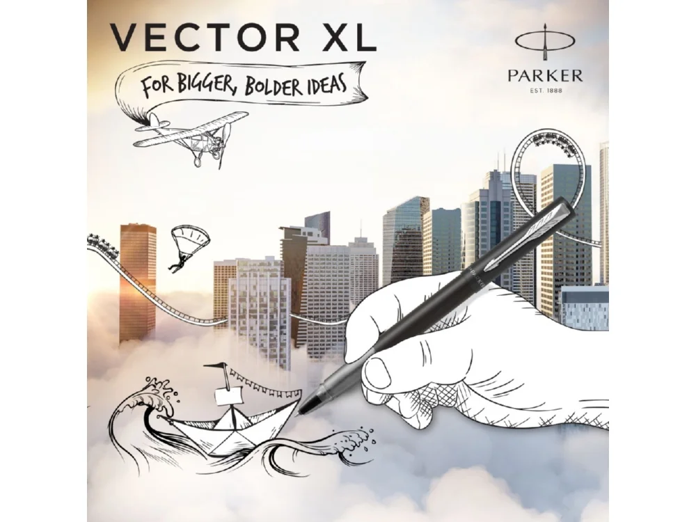 Ручка роллер Parker Vector черный серебристый - фото 15