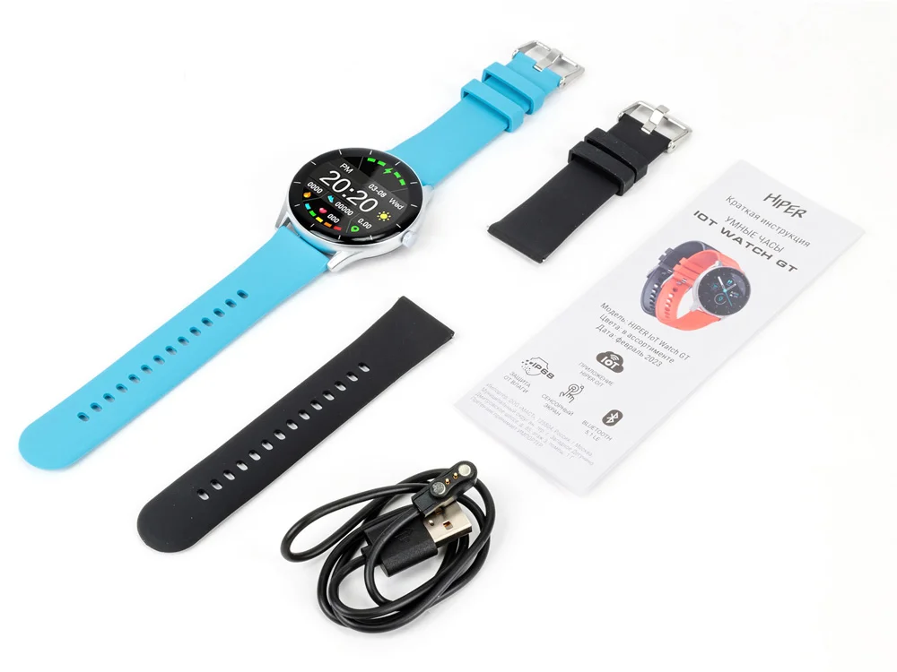 Умные часы IoT Watch GT 2 ремешка в комплекте черный голубой - фото 6