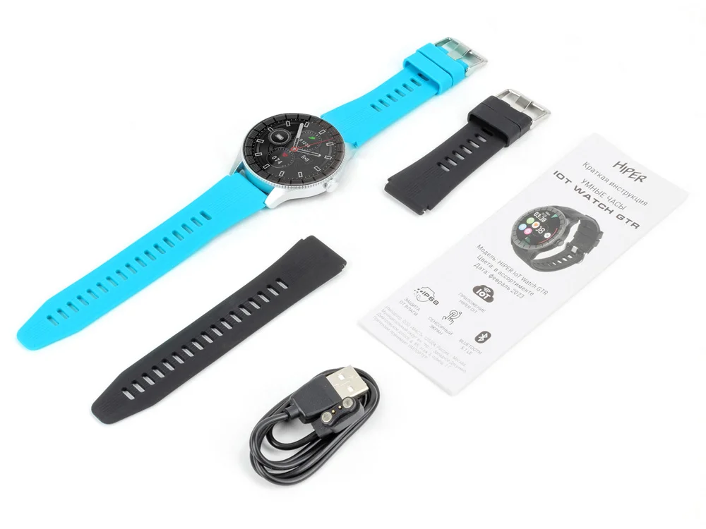 Умные часы IoT Watch GTR 2 ремешка в комплекте черный голубой - фото 6