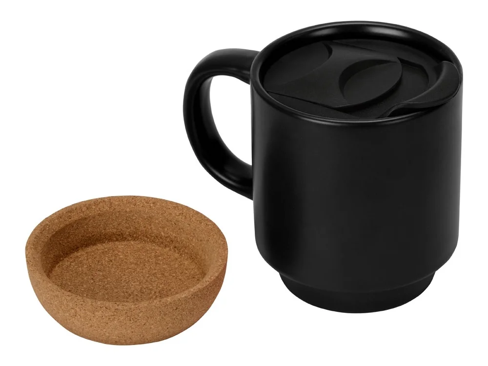 Кружка с пробковым дном и крышкой Denpasar черный матовый 400 мл - фото 3