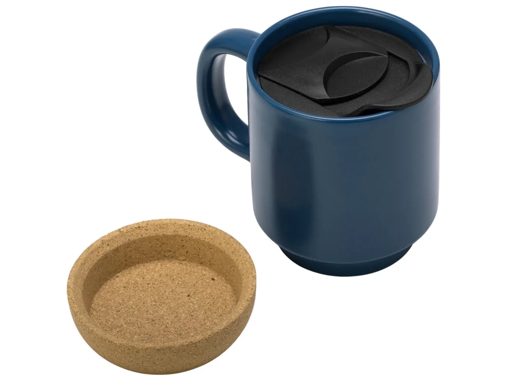 Кружка с пробковым дном и крышкой Denpasar бензиновый синий 400 мл - фото 3