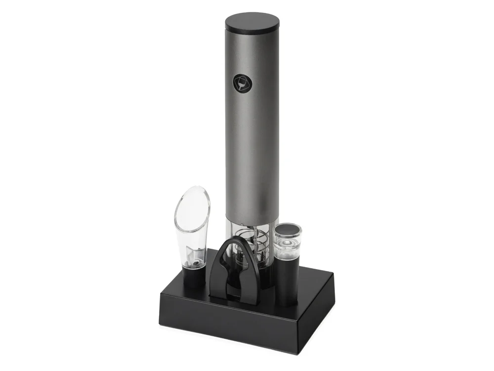 Набор аксессуаров для вина с электрическим штопором и док-станцией Palermo темно-серебристый черный прозрачный - фото 2