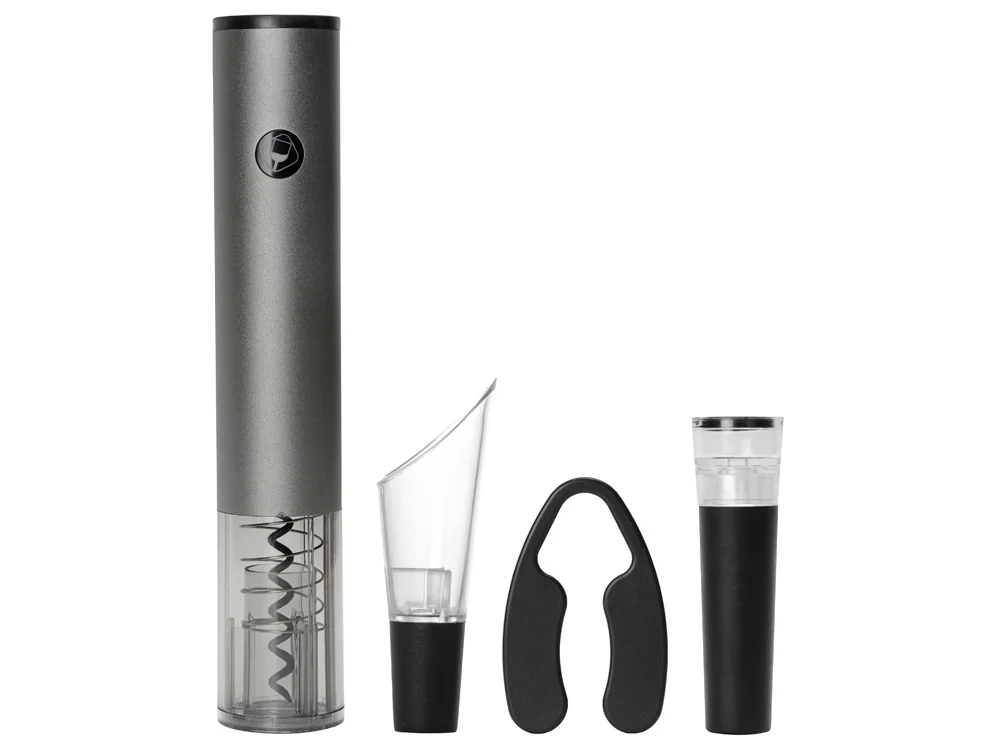 Набор аксессуаров для вина с электрическим штопором и док-станцией Palermo темно-серебристый черный прозрачный - фото 4