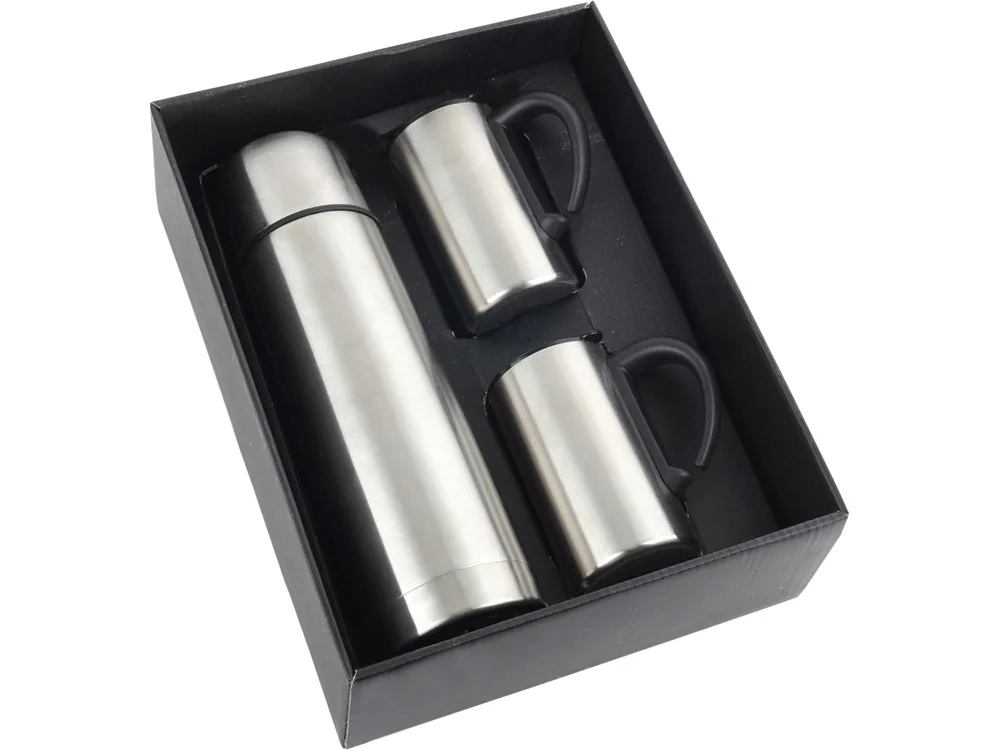 Набор Коретто: термос и 2 термокружки серебристый 1000 мл 2 х 300 - фото 2