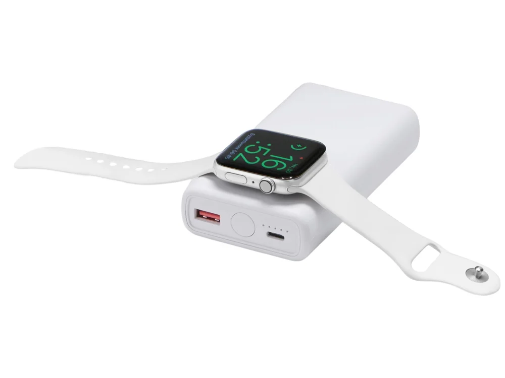 Внешний беспроводной аккумулятор 2-в-1 с функцией зарядки Apple Watch QC/PD AtomIQ 10000 мАч белый - фото 12