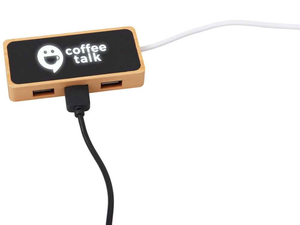 USB хаб с подсветкой лого Reedia S5 3USB 1Type C черный/натуральный