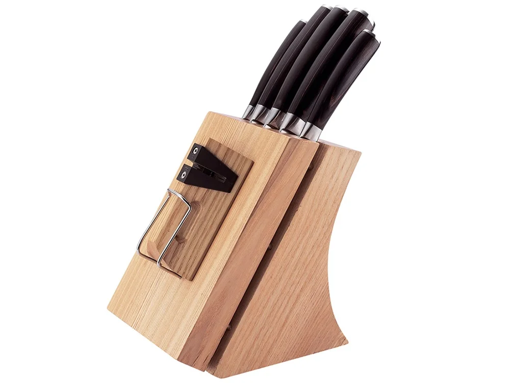 Набор из 5 кухонных ножей и блока для ножей с ножеточкой «DANA», стальной, черный, бежевый - фото 3