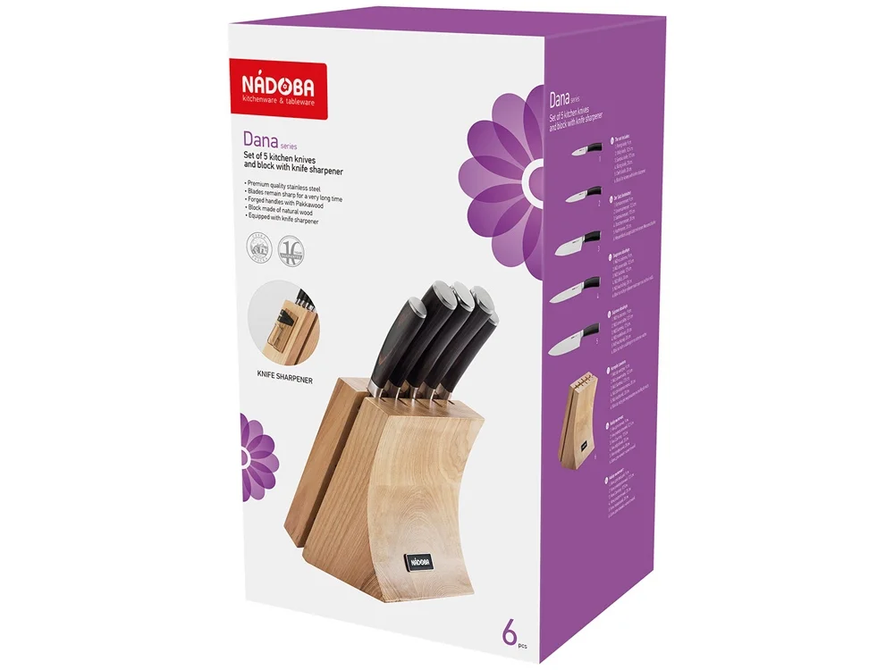 Набор из 5 кухонных ножей и блока для ножей с ножеточкой «DANA», стальной, черный, бежевый - фото 7