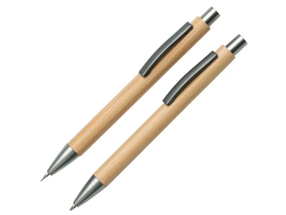 Подарочный набор Tender bamboo с шариковой ручкой и механическим карандашом из бамбука натуральный темно-серый - фото 2