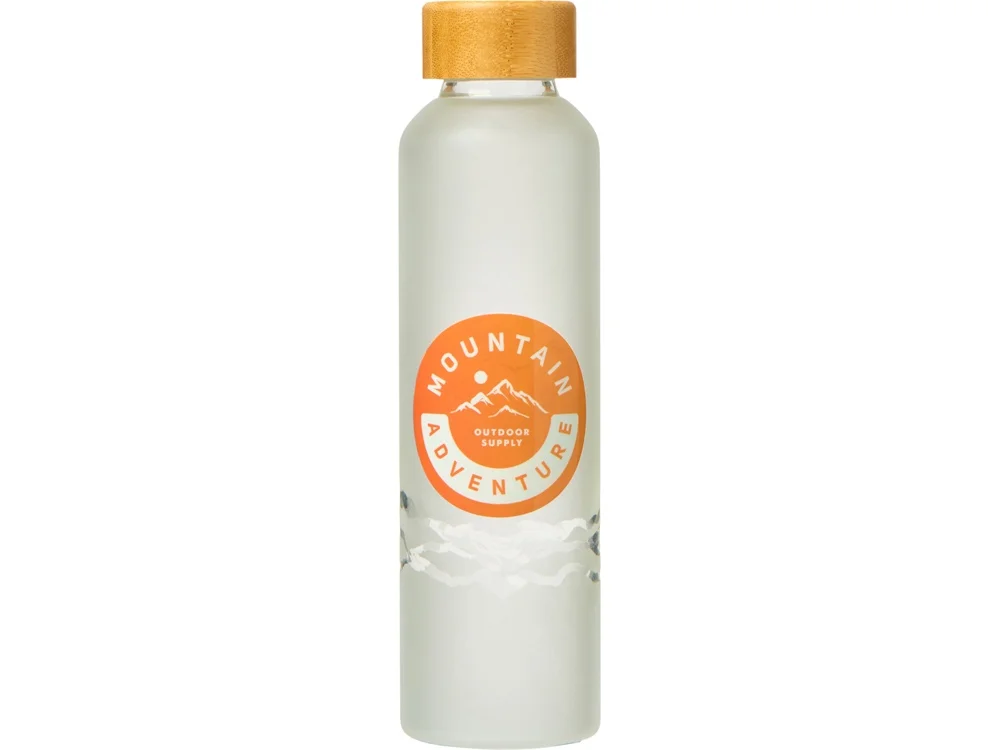 Стеклянная бутылка с бамбуковой крышкой Foggy 600 мл с круговой УФ- печатью белый