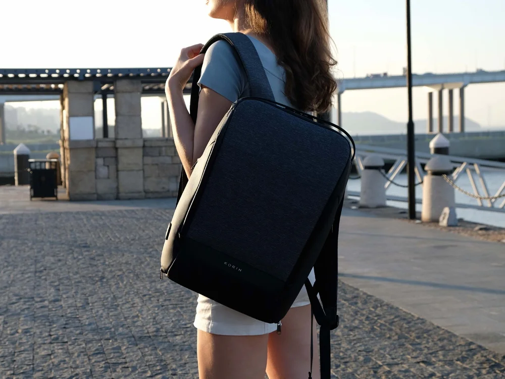 Водостойкий антикражный рюкзак FlexPackPro для ноутбука 15.6 серый/черный - фото 15