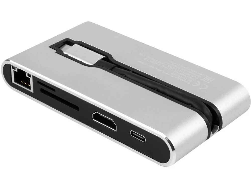 Хаб 8-в-1 Type-C Hermes USB 3.0 x 3 Type-C PD HDMI LAN картридер черный - фото 3
