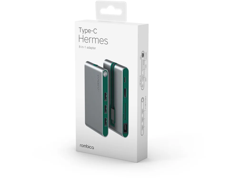 Хаб 8-в-1 Type-C Hermes USB 3.0 x 3 Type-C PD HDMI LAN картридер зеленый - фото 5