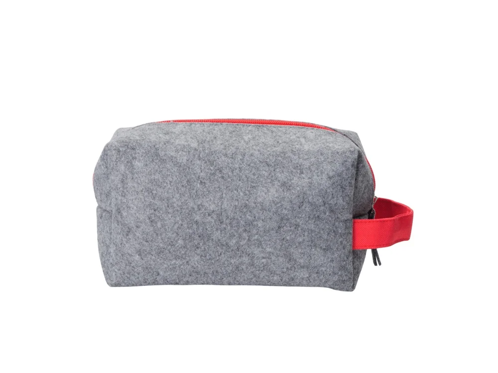 Косметичка из РПЕТ фетра с ручкой Felt серый красный - фото 4