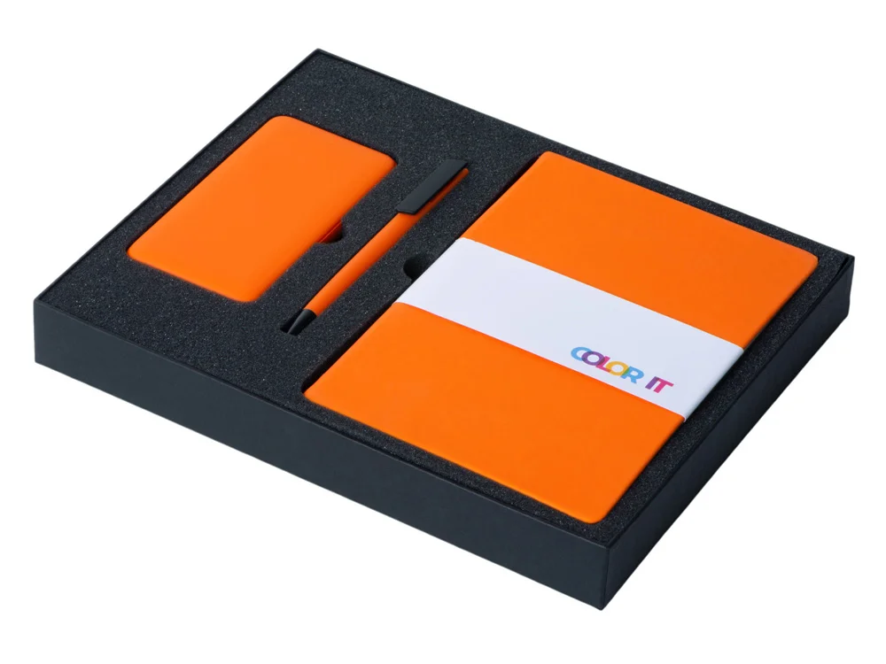 Подарочный набор COLOR IT c блокнотом ручкой и повербанком 5000 mAh оранжевый - фото 2
