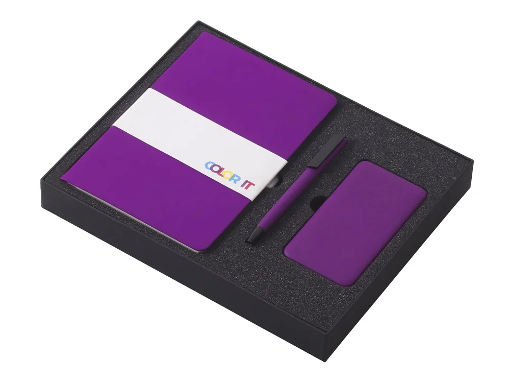 Подарочный набор COLOR IT c блокнотом ручкой и повербанком 5000 mAh фиолетовый - фото 2