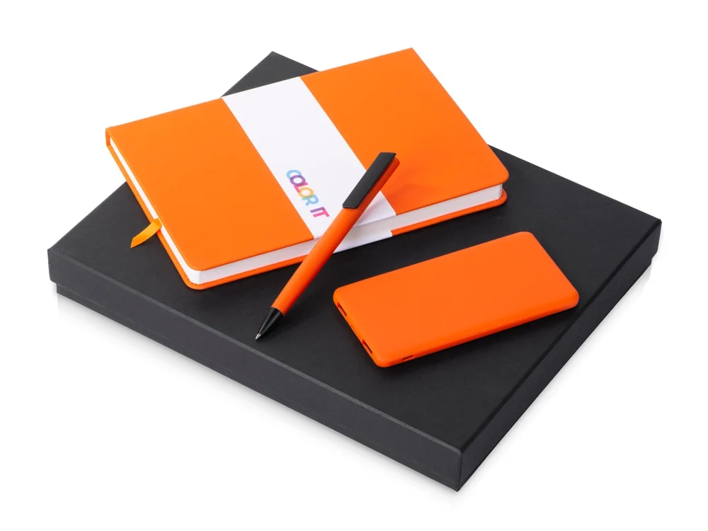 Подарочный набор COLOR IT c блокнотом ручкой и повербанком 5000 mAh оранжевый
