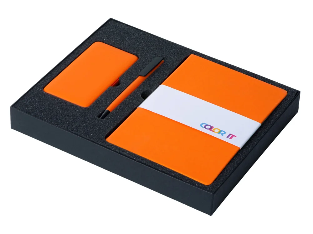 Подарочный набор COLOR IT c блокнотом ручкой и повербанком 5000 mAh оранжевый - фото 2
