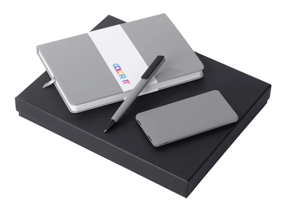 Подарочный набор COLOR IT c блокнотом ручкой и повербанком 5000 mAh серый