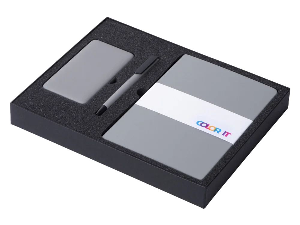 Подарочный набор COLOR IT c блокнотом ручкой и повербанком 5000 mAh серый - фото 2