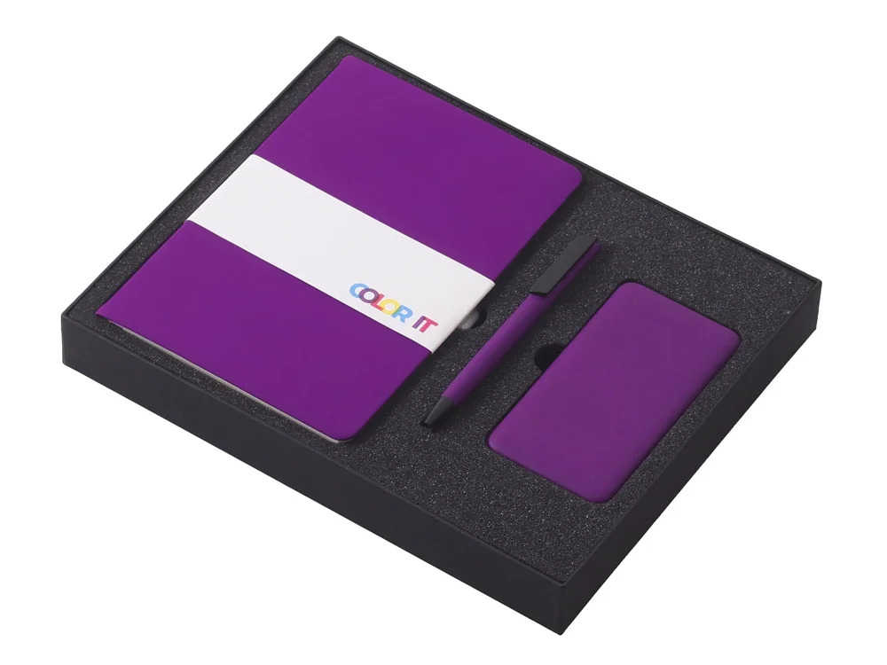 Подарочный набор COLOR IT c блокнотом ручкой и повербанком 5000 mAh фиолетовый - фото 2