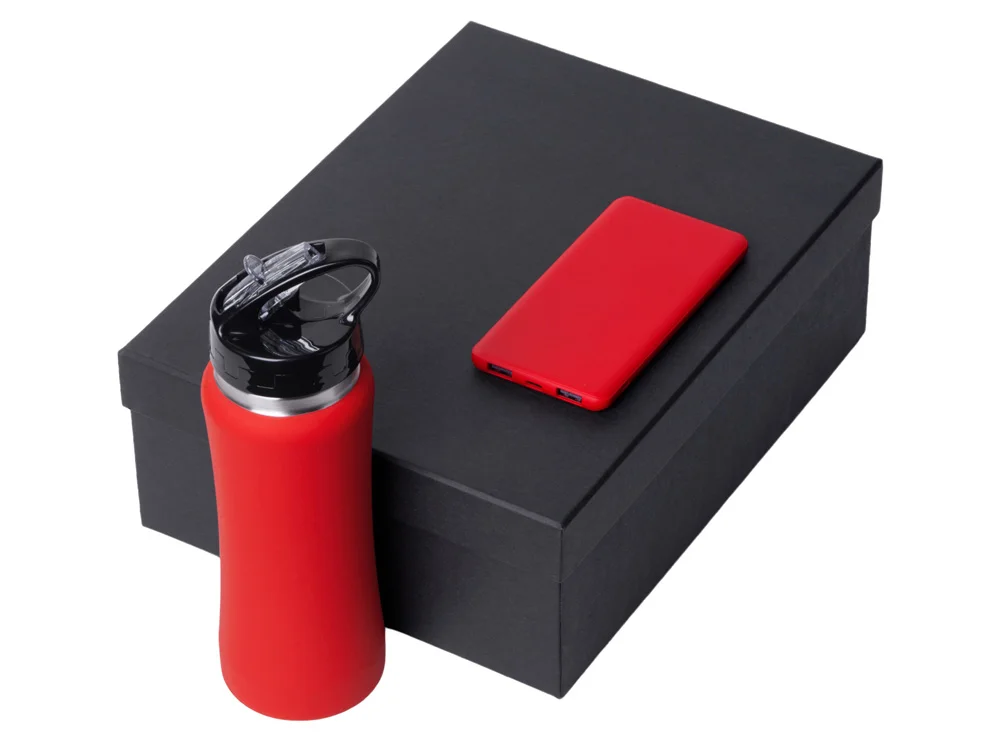Подарочный набор COLOR IT с бутылкой для воды и повербанком 5000 mAh красный 600 мл - фото 2