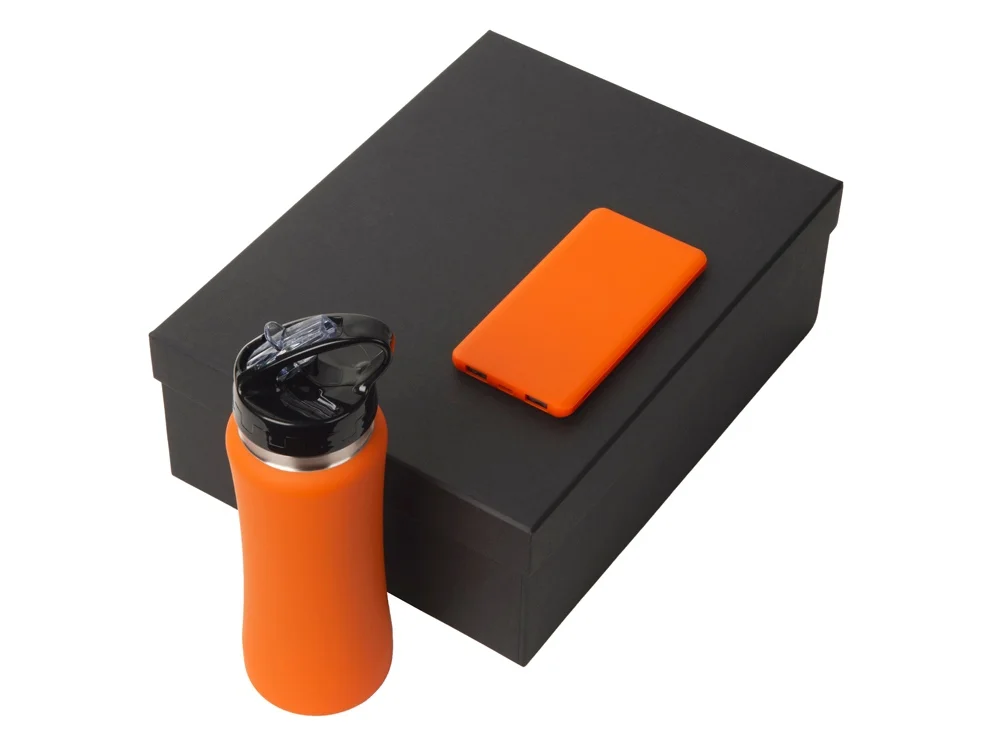 Подарочный набор COLOR IT с бутылкой для воды и повербанком 5000 mAh оранжевый 600 мл - фото 2