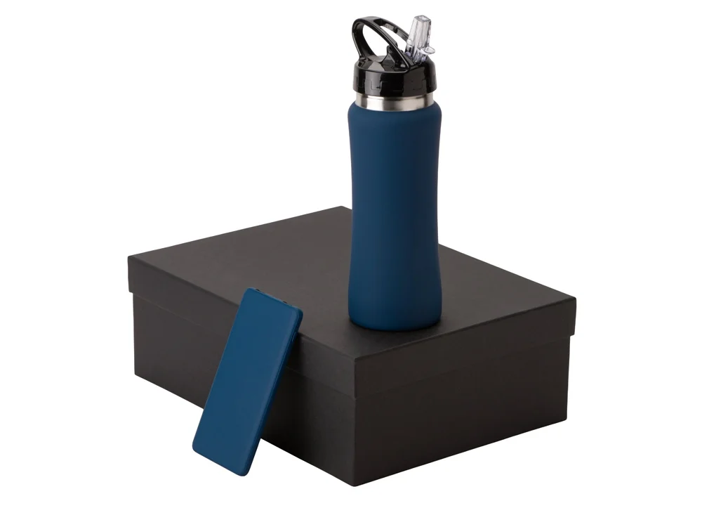 Подарочный набор COLOR IT с бутылкой для воды и повербанком 5000 mAh темно-синий 600 мл - фото 2
