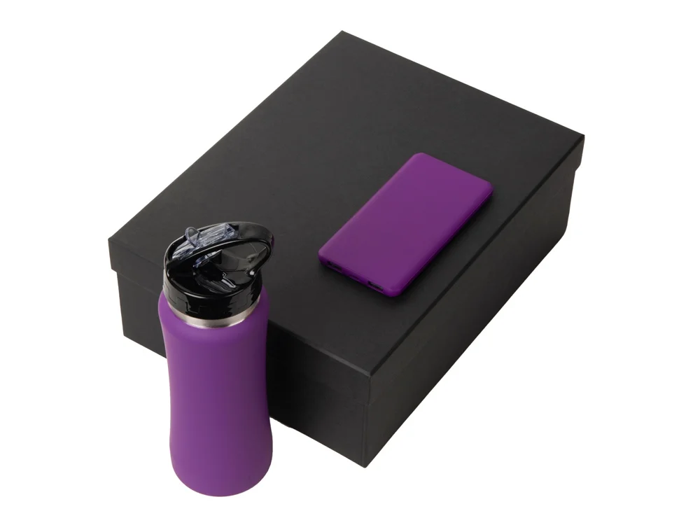 Подарочный набор COLOR IT с бутылкой для воды и повербанком 5000 mAh фиолетовый 600 мл - фото 2