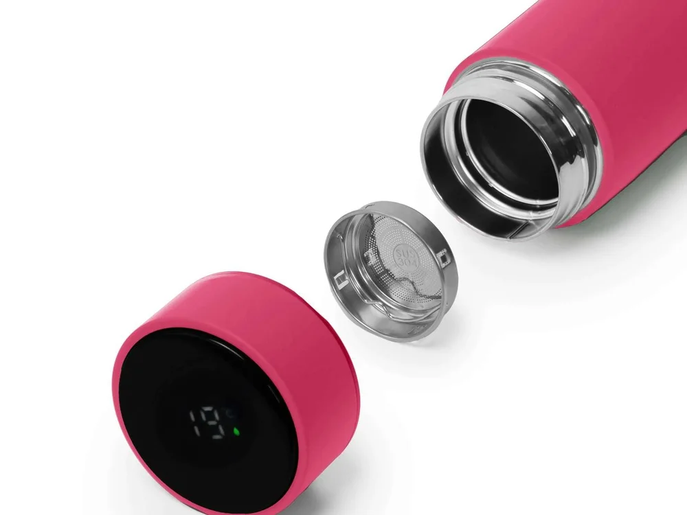 Термос FAMILY MARK LED индикатор soft touch розовый 500 мл - фото 2