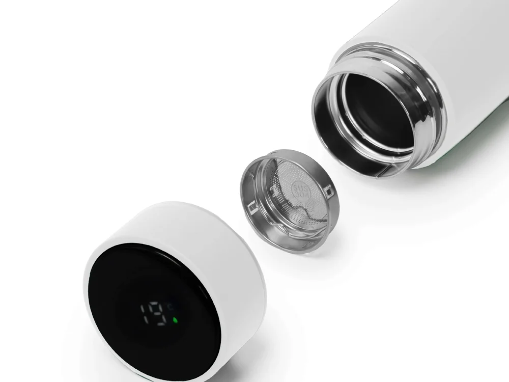 Термос FAMILY MARK LED индикатор soft touch белый 500 мл - фото 2