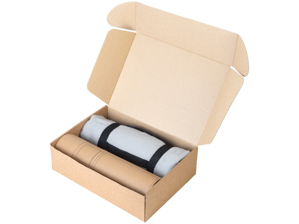 Подарочный набор с термосом и пледом Serenity серый белый 1000 мл - фото 2