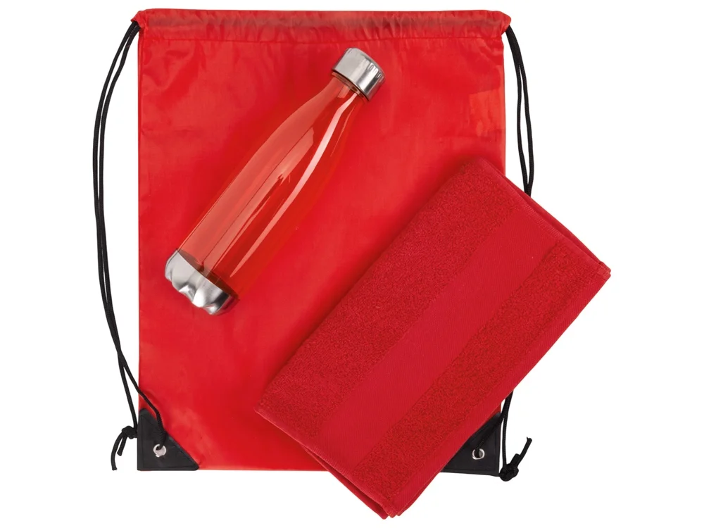 Спортивный набор с бутылкой и полотенцем Beginner красный 700 мл - фото 2