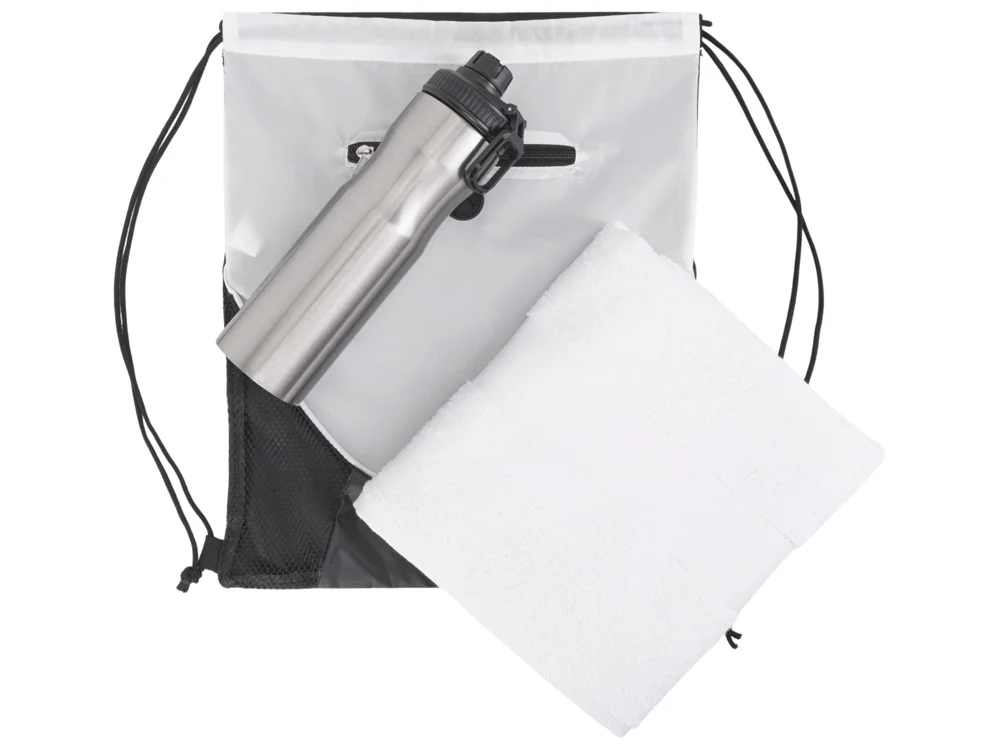 Спортивный набор со стальной бутылкой и полотенцем Advanced белый серебристый 850 мл - фото 2