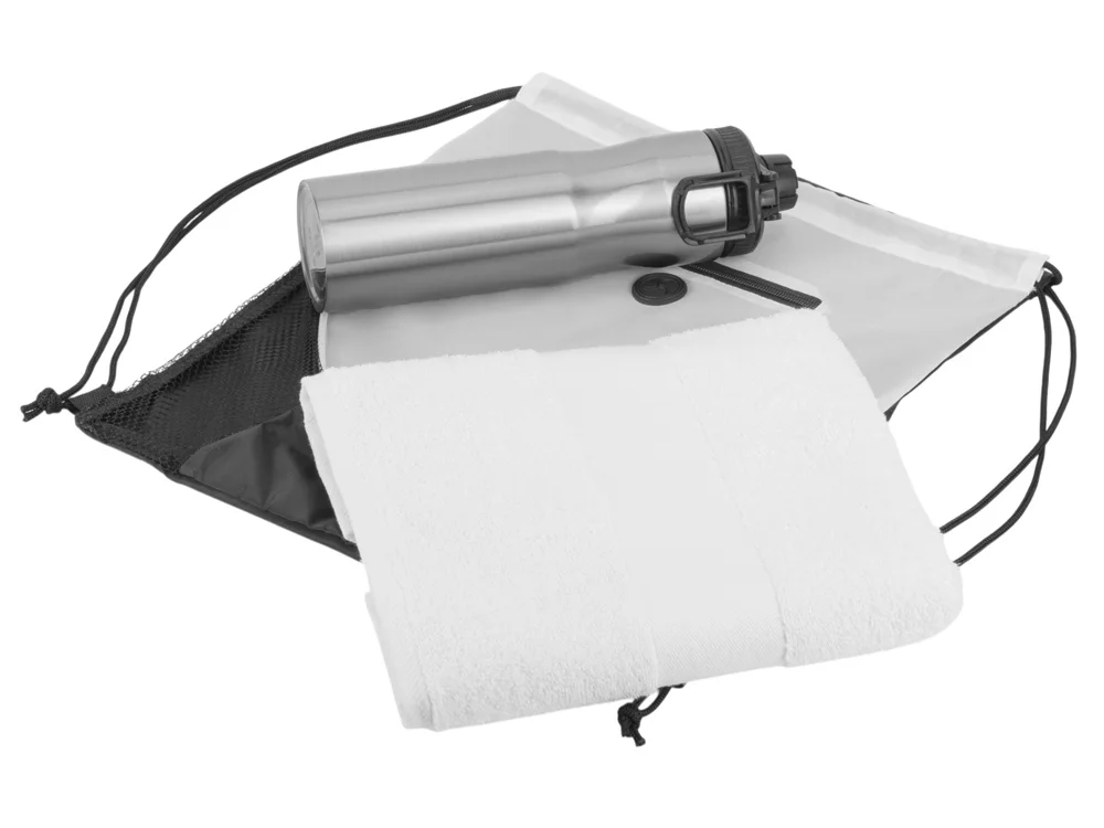 Спортивный набор со стальной бутылкой и полотенцем Advanced белый серебристый 850 мл - фото 3