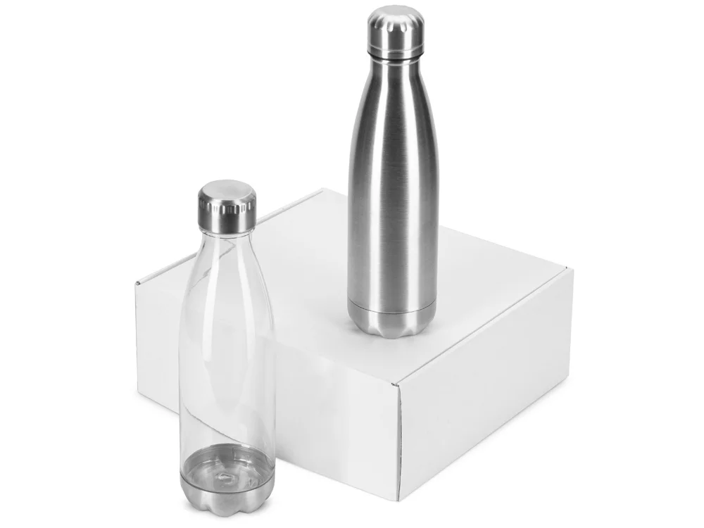 Подарочный набор с термосом и бутылкой Bottle set серебристый 550 мл 700