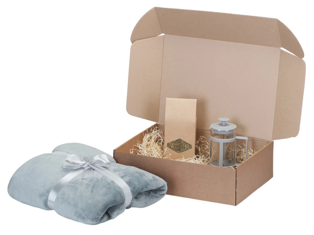 Подарочный набор Tea time с пледом серый 350 мл - фото 2