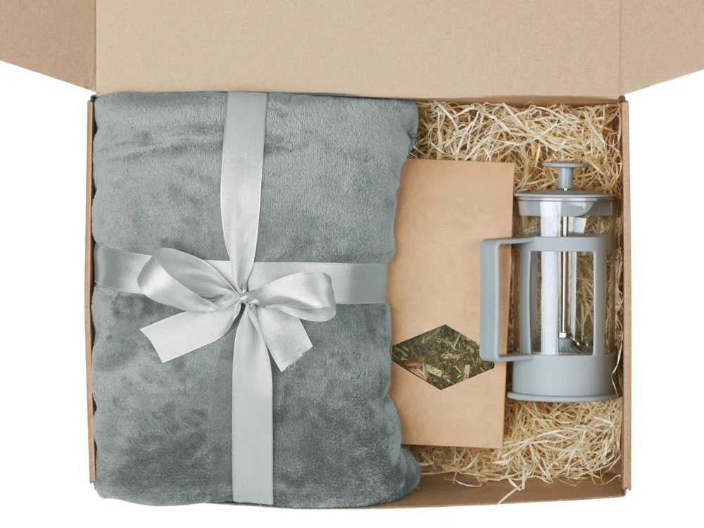 Подарочный набор Tea time с пледом серый 350 мл - фото 3