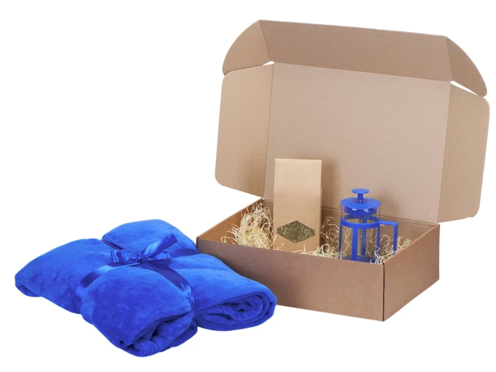 Подарочный набор «Tea time» с пледом, синий, 350 мл - фото 2