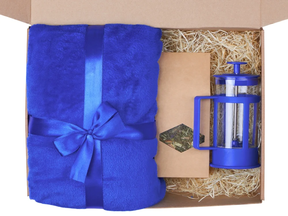 Подарочный набор «Tea time» с пледом, синий, 350 мл - фото 3