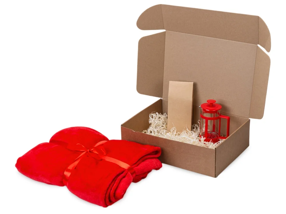 Подарочный набор «Tea time» с пледом, красный, 350 мл - фото 2