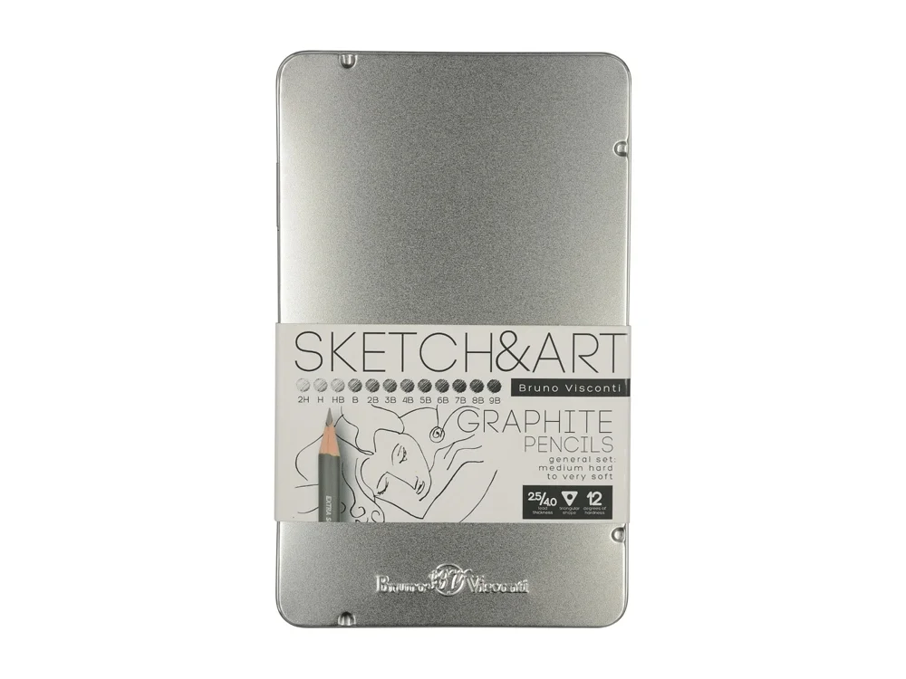 Набор из 12 чернографитовых карандашей Sketch & Art 2Н- 9В серебристый